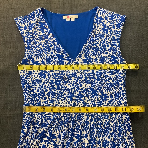 Boden Flowers Jersey Midi Dress Blue White 8R Pockets Sleeveless Business Casual - Picture 10 of 11